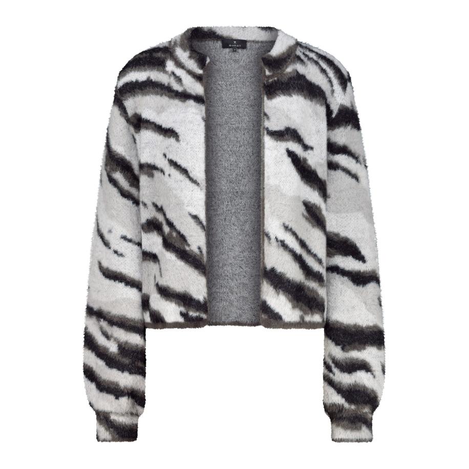 Monari monari Gebreid vest lichtgrijs / zwart / wit -