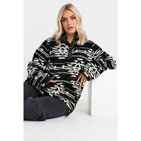 Yours Trui Van Fleece Met Aztec Print En Drukknopen In Zwart/Wit Size 62-64