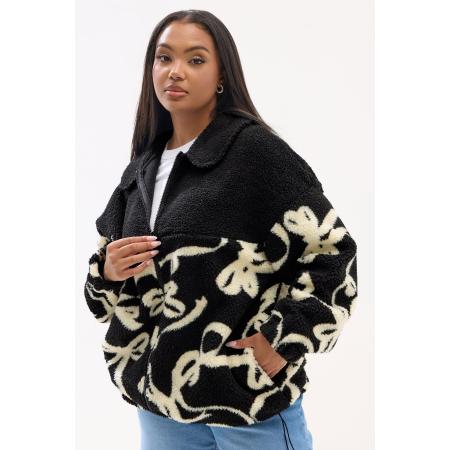 Yours Zwarte Teddyfleecejack Met Abstracte Print Size 62-64