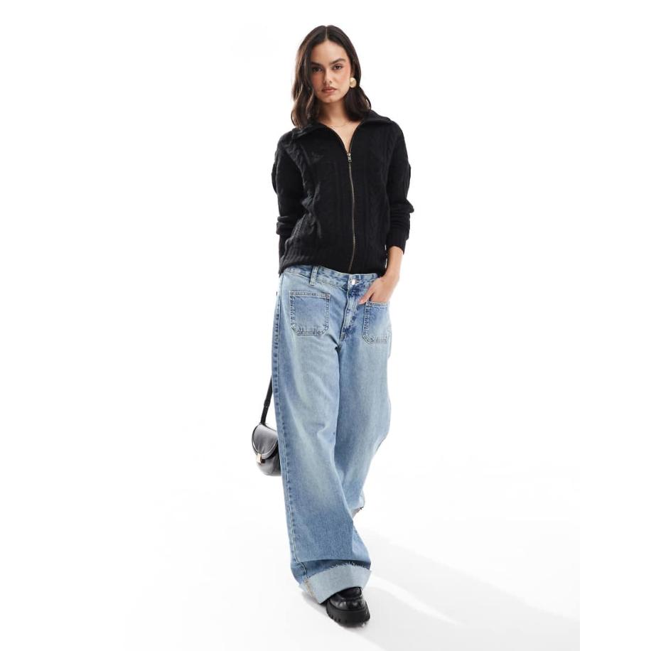 Wednesday's Girl Gebreide kabelvest met rits in zwart Zwart