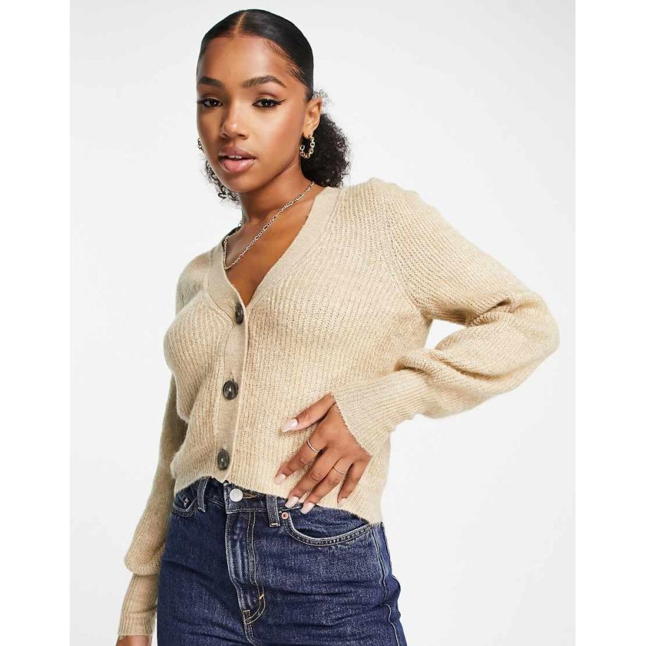JDY Geribbeld vest met V-hals in beige-Neutraal Multicolor