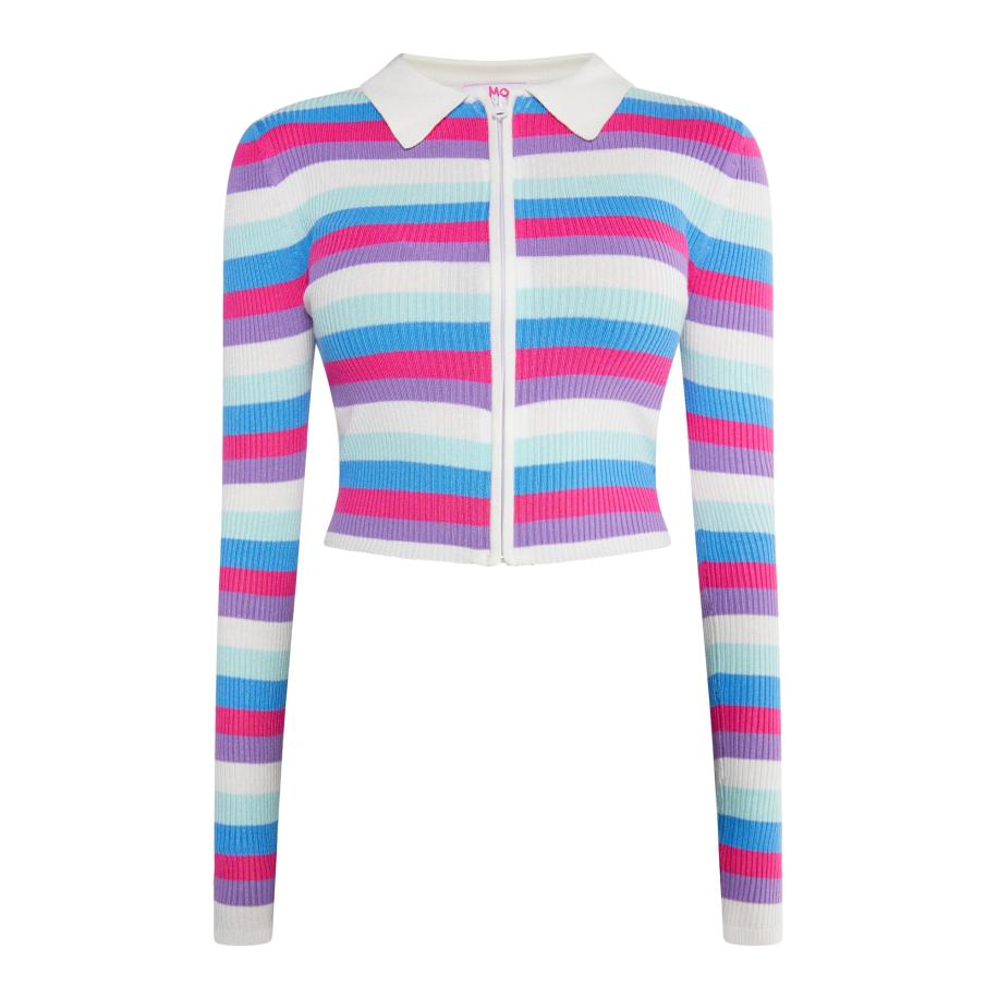 MYMO MYMO Gebreid vest Blonda azuur / lila / cyclaam / wit -