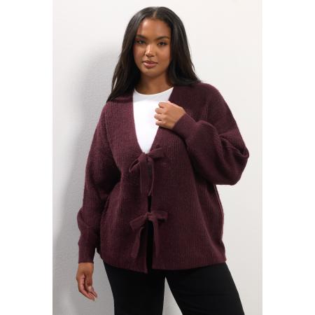 Yours Curve Wijnrode Cardigan Met Strik Aan De Voorkant Size 58-60