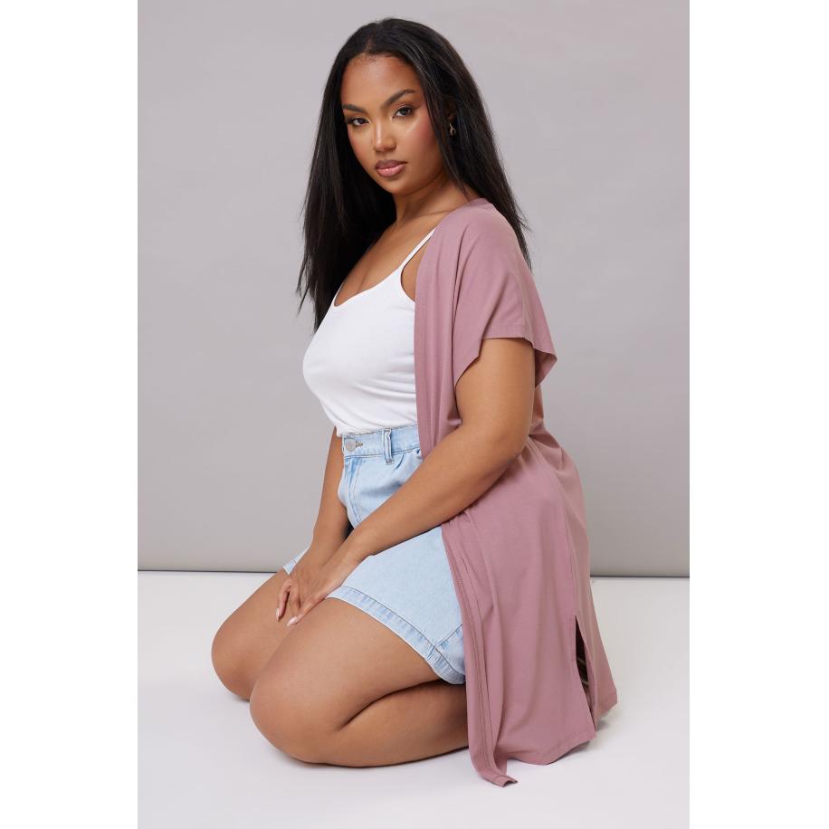 Yours Vest Van Jersey Met Korte Mouwen En Zijsplit In Roze Size 58-60 Roze