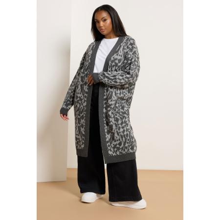 Yours Curve Grijze Luipaardprint Midi Cardigan Size 54-56