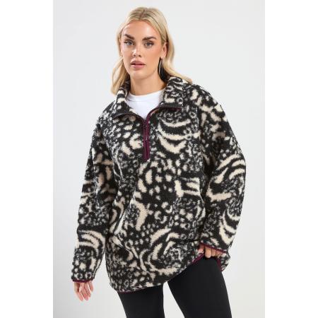 Yours Plus Size Black Animal Print Borg Fleece Size 62-64