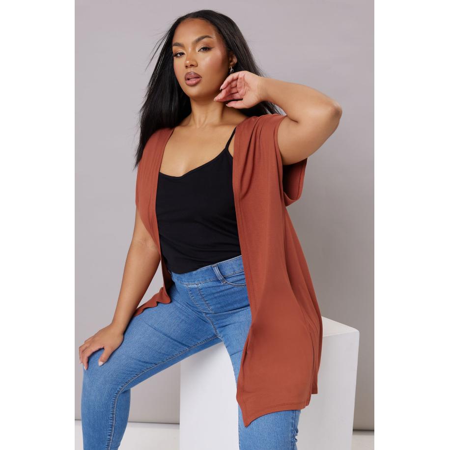 Yours Vest Van Jersey Met Korte Mouwen En Zijsplit In Roestoranje Size 46 Oranje