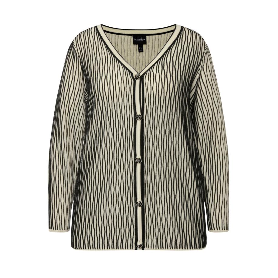 Ulla Popken Ulla Popken Gebreid vest zwart / eierschaal -