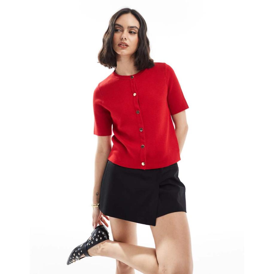 New Look Vest met korte mouwen en knoopsluiting in rood Rood