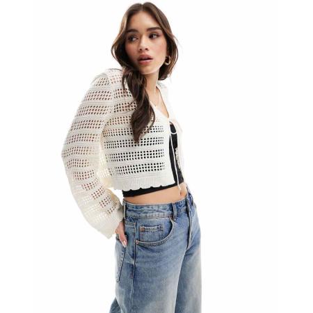 ONLY Gehaakt vest met gestrikte voorkant in stone-Neutraal