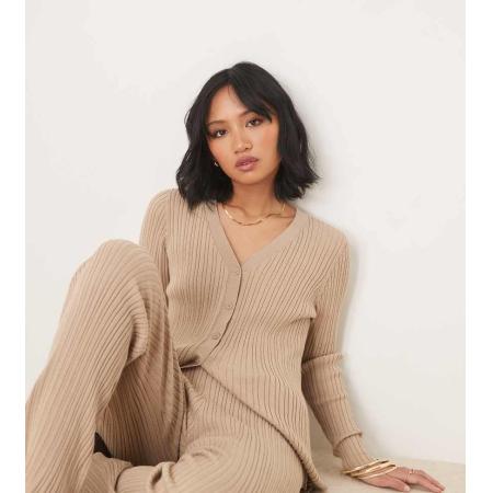 VILA Petite Geribbeld vest met lange pasvorm in lichtbruin, deel van co-ord set-Neutraal