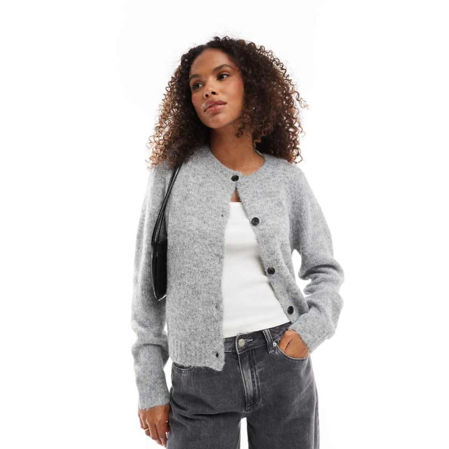 Vero Moda Gebreid vest met ronde hals in gemêleerd lichtgrijs Grijs