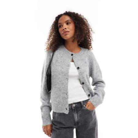 Vero Moda Gebreid vest met ronde hals in gemêleerd lichtgrijs