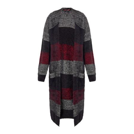 MYMO myMo ROCKS Gebreid vest grijs gemêleerd / rood gemêleerd / zwart