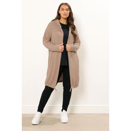 Yours Curve Natural Brown Kabelgebreide Capuchon Cardigan Size 58-60