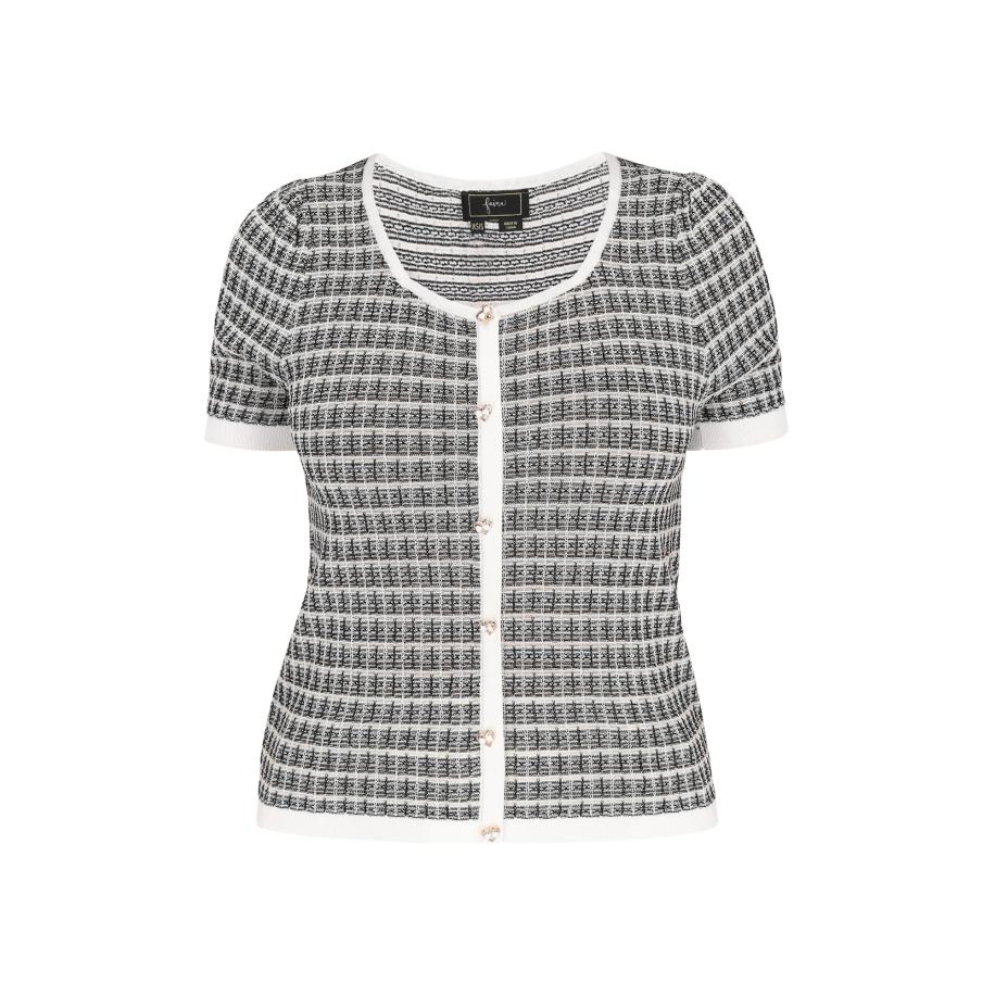 Faina faina Gebreid vest lichtgrijs / zwart / wit -