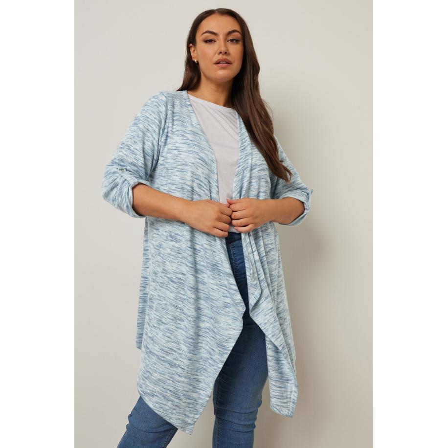 Yours Zacht Vest In Watervalstijl In Gemêleerd Lichtblauw Size 48 Blauw