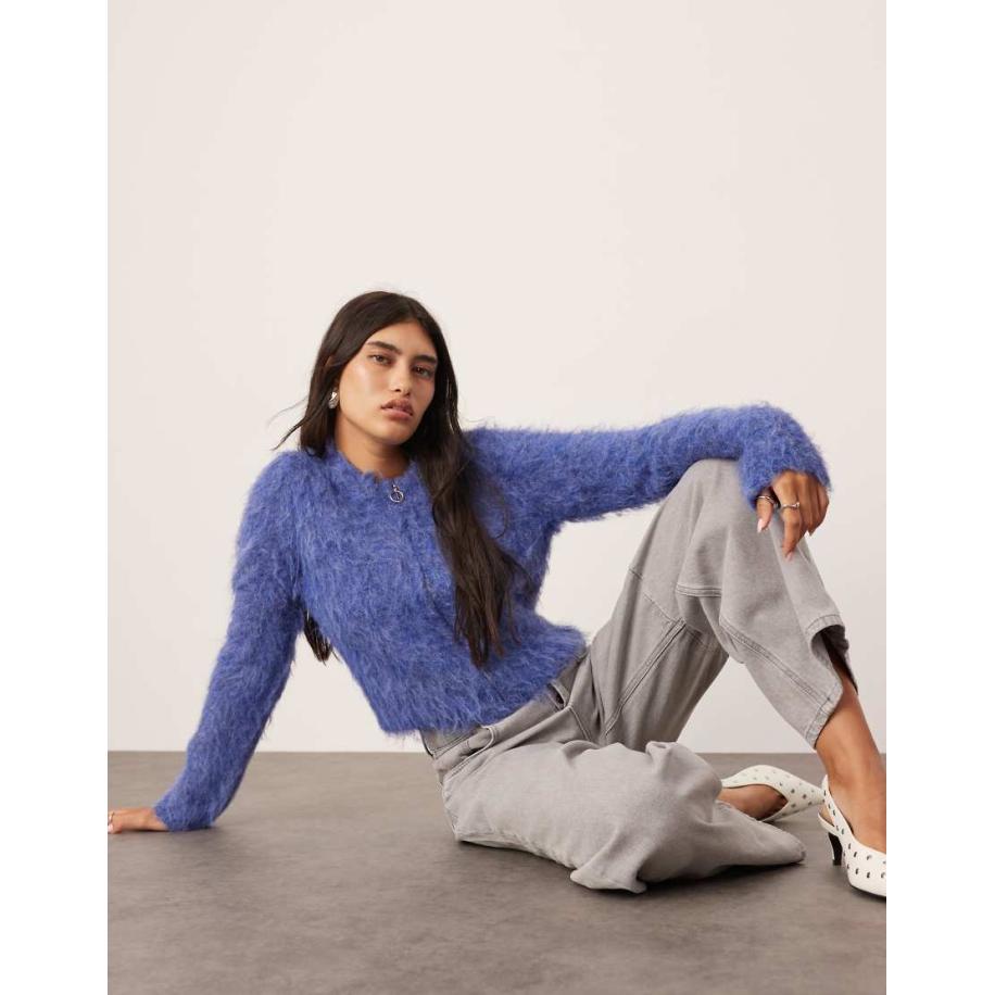 ASOS EDITION Zacht gebreid cropped vest met rits in denimblauw-Veelkleurig Multicolor