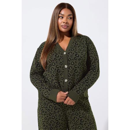 Limited Collection Curve Khaki Groen Luipaardprint Cardigan Size 54-56