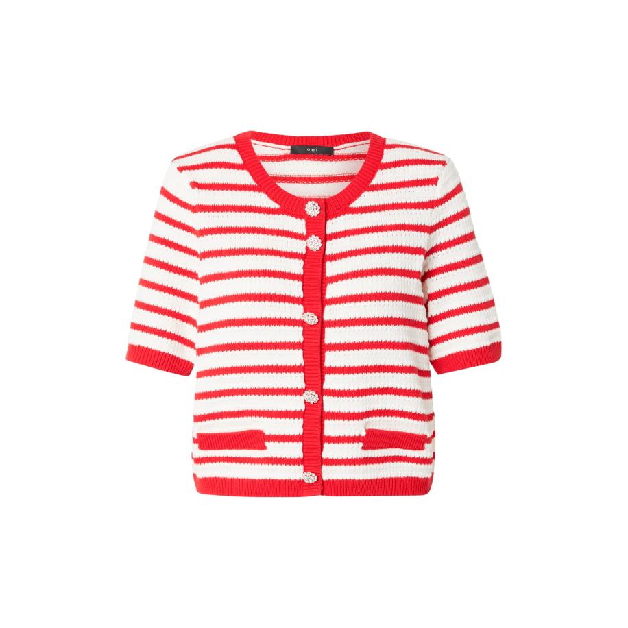 Oui OUI Gebreid vest rood / wit -