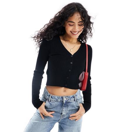 Vero Moda Geribbeld gebreid vest in zwart