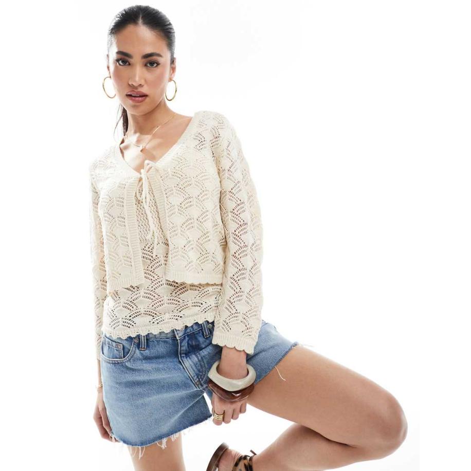 Vero Moda Cropped gehaakt vest in crème, deel van co-ord set-Wit Wit