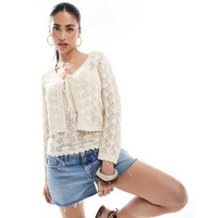 Vero Moda Cropped gehaakt vest in crème, deel van co-ord set-Wit