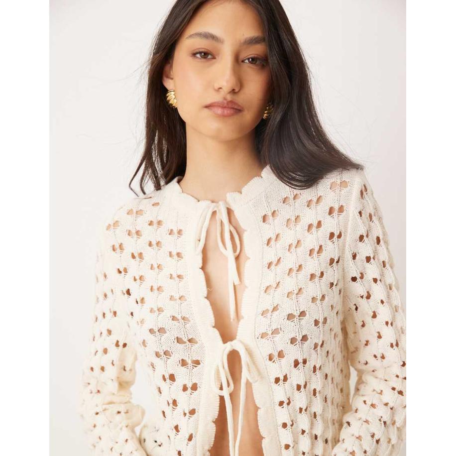 ASOS DESIGN Gebreid vest met gestrikte voorkant en uitlopende mouwen in ecru-Wit Wit