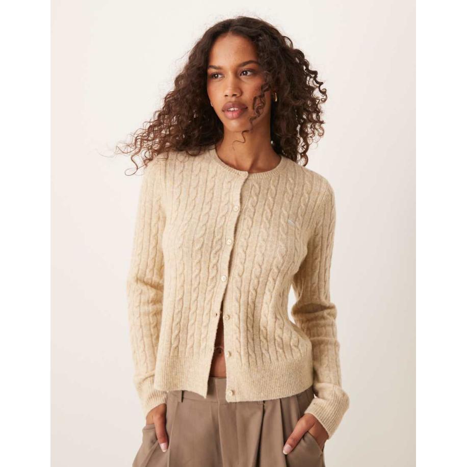 Abercrombie & Fitch Gebreid kabelvest met logo in lichtbruin Bruin