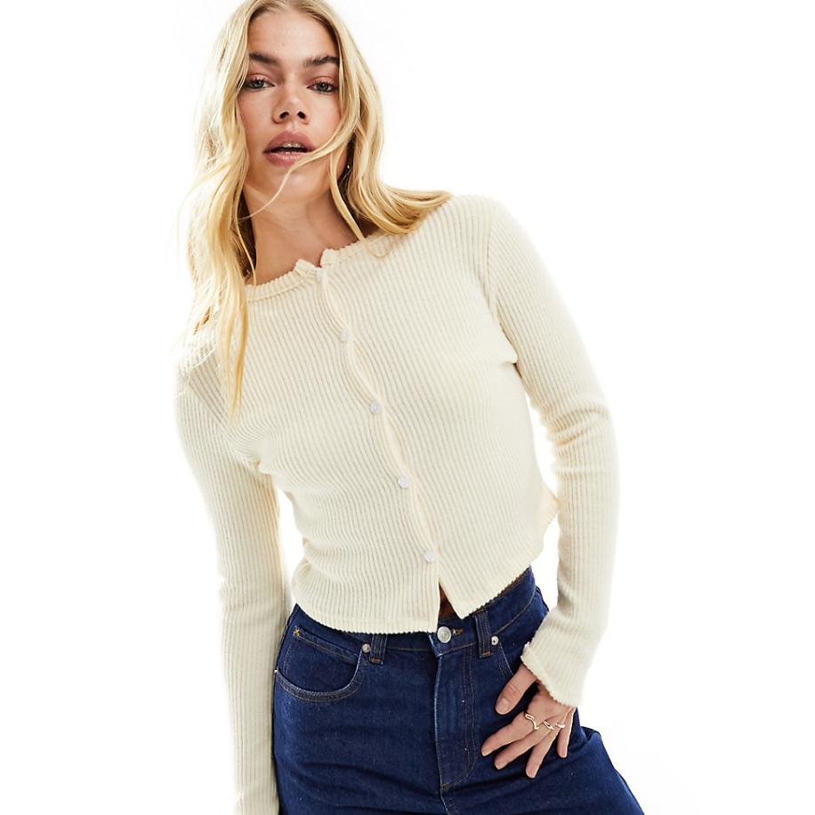 Miss Selfridge Geribbeld vest in naturel-Neutraal Multicolor