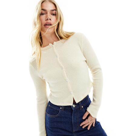 Miss Selfridge Geribbeld vest in naturel-Neutraal