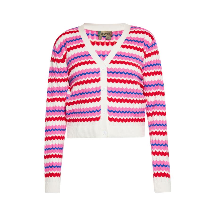 ebeeza ebeeza Gebreid vest blauw / lichtroze / karmijnrood / wolwit -