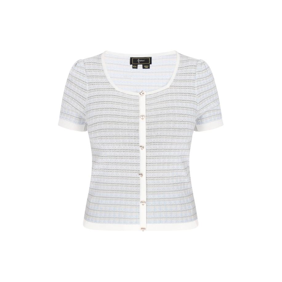 Faina faina Gebreid vest Fashion Look lichtblauw / olijfgroen / donkergroen / wit -