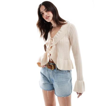 New Look Vest met ruches in crème-Wit