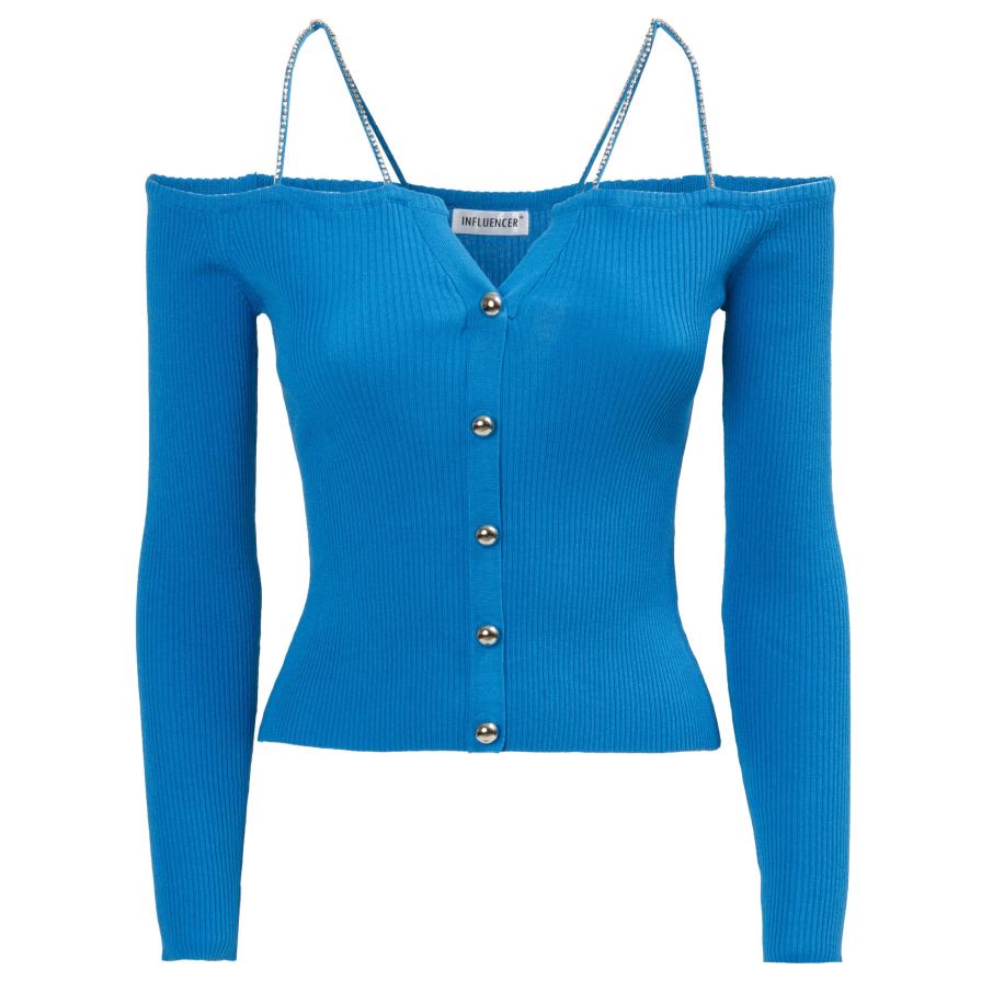Influencer Influencer Gebreid vest blauw / goud -
