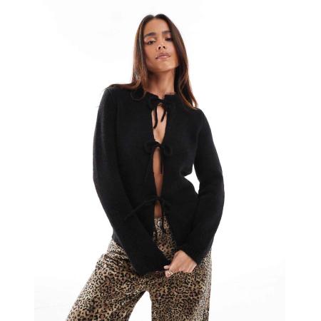 ASOS DESIGN Gebreid oversized vest met gestrikte voorkant in zwart