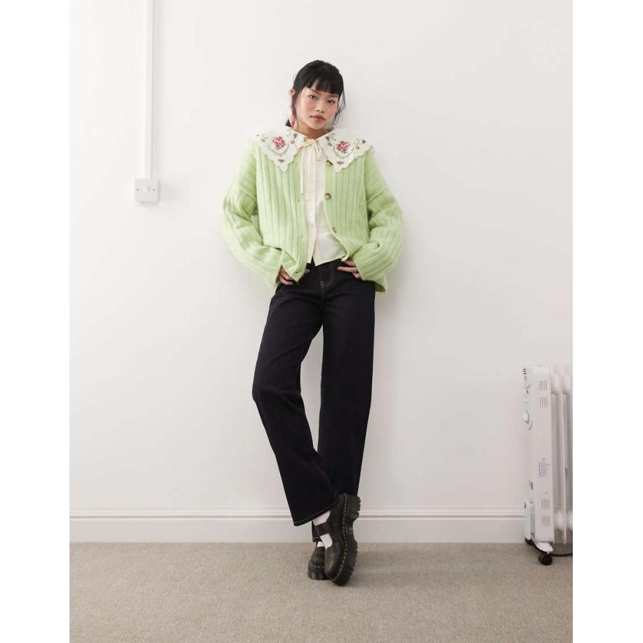 Miss Selfridge Oversized geribbeld vest in matcha groen-Paars Paars