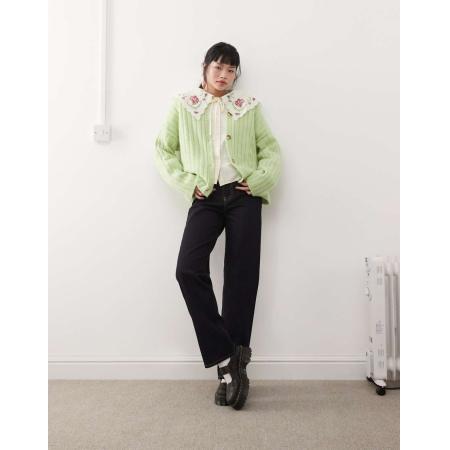 Miss Selfridge Oversized geribbeld vest in matcha groen-Paars