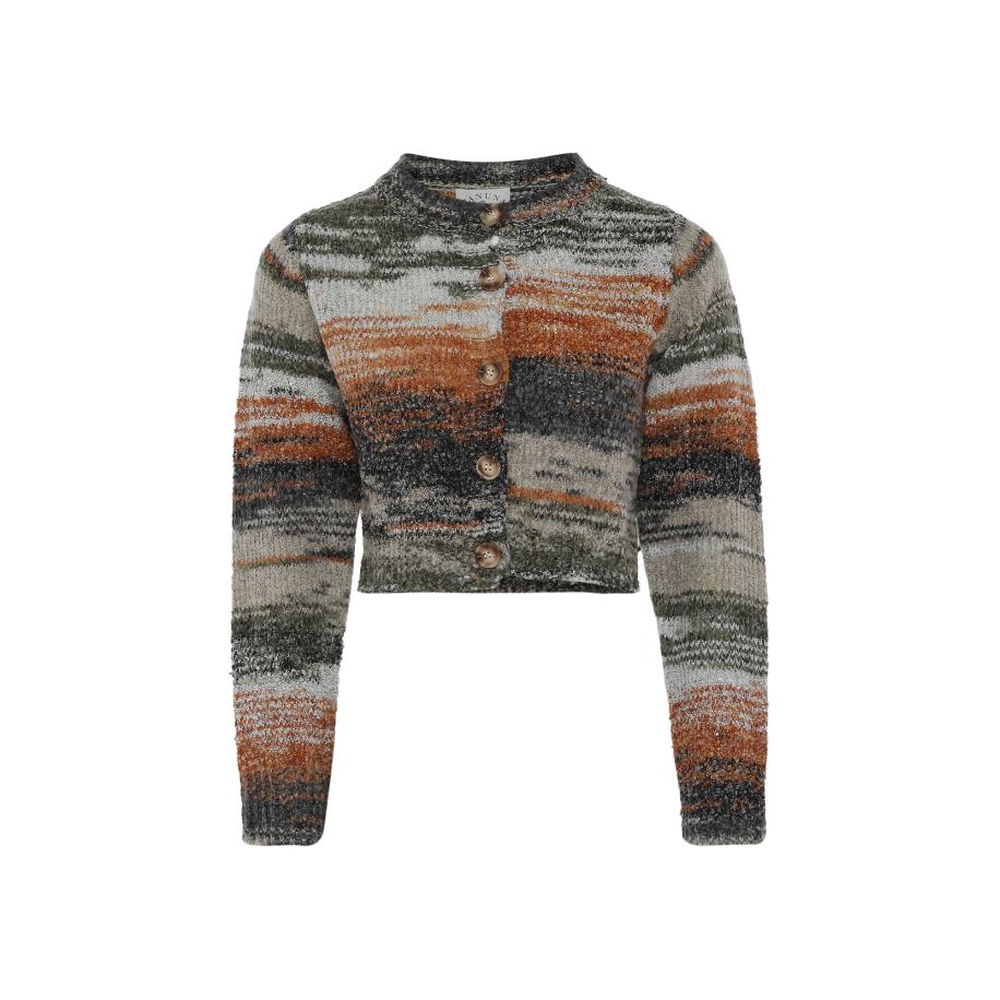 Tanuna Tanuna Gebreid vest grijs / olijfgroen / oranje / zwart -