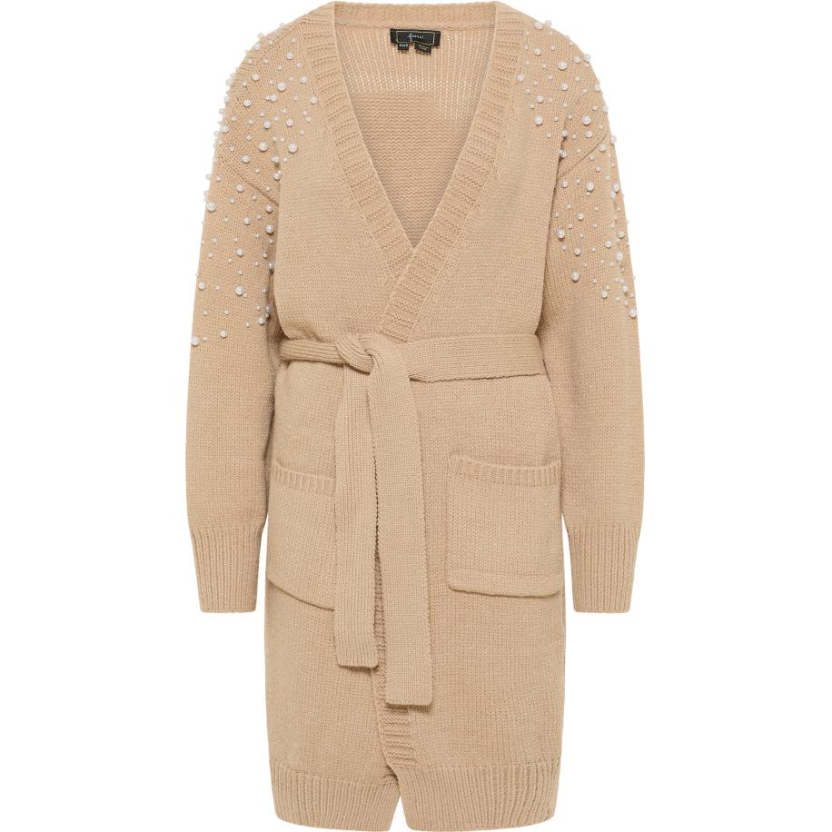 Faina faina Gebreid vest donkerbeige / parelwit -