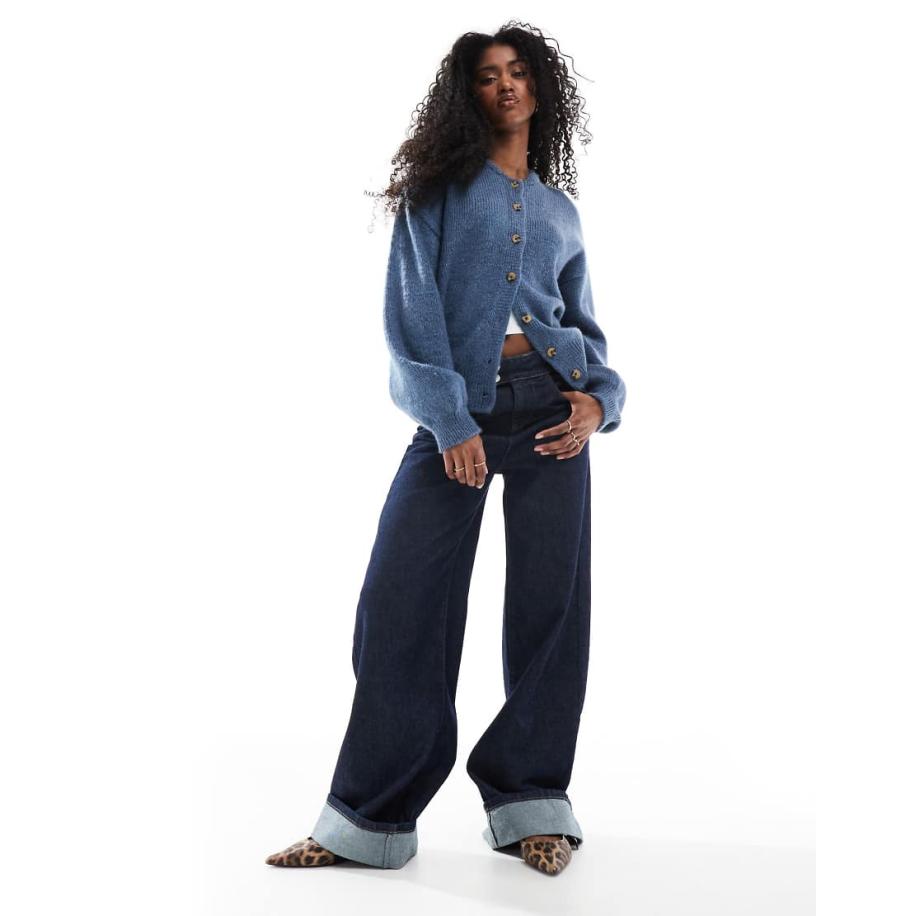 ASOS DESIGN Vest met ronde hals en lange pasvorm in blauw Blauw