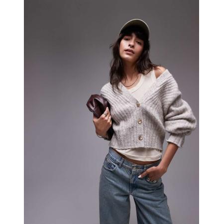 Topshop Gebreid vest met ronde mouwen en V-hals in lichtbeige-Neutraal