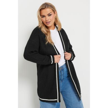 Yours Gebreid Vest Met Contrasterende Streep In Zwart Size 54-56