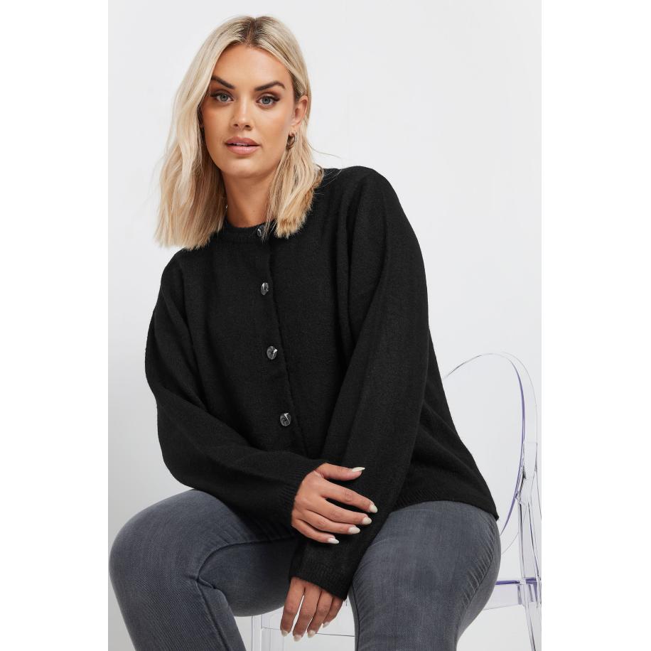 Yours Zacht Gebreid Vest Met Knopen In Zwart Size 62-64 Zwart