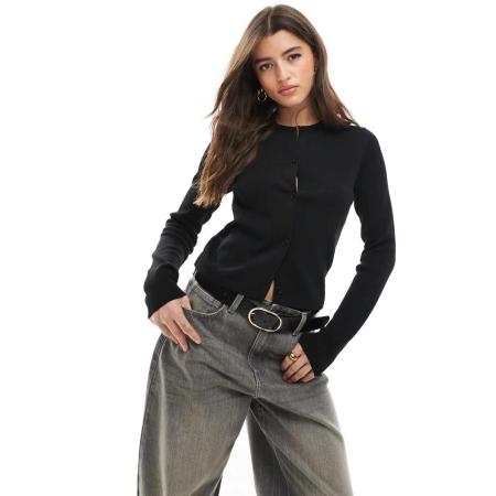 ASOS DESIGN Gebreid vest met ronde hals en knopen in zwart