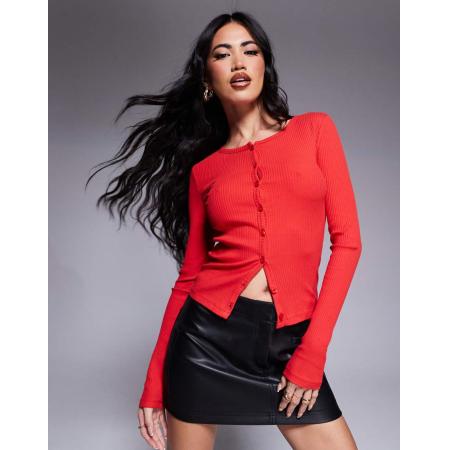 River Island Geribbeld vest met knopen in rood