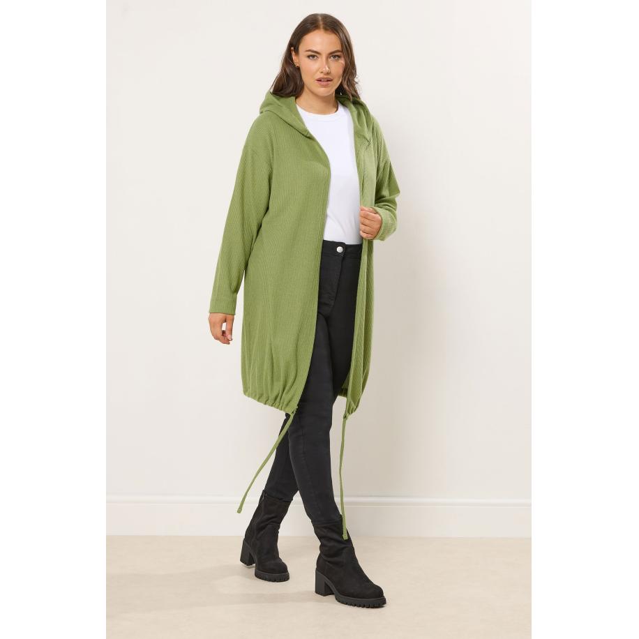 Yours Curve Groene Geribde Vest Met Capuchon Size 58-60 Groen