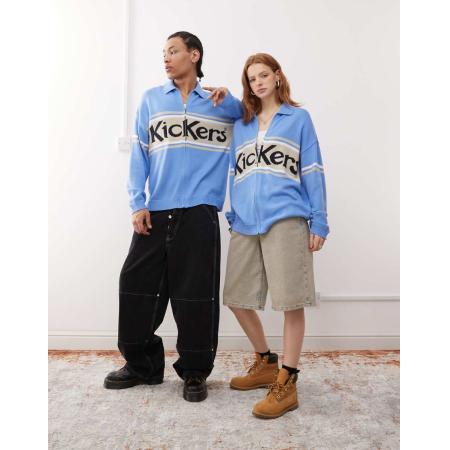Kickers - Oversized uniseks gebreid vest met rits in blauw-Veelkleurig
