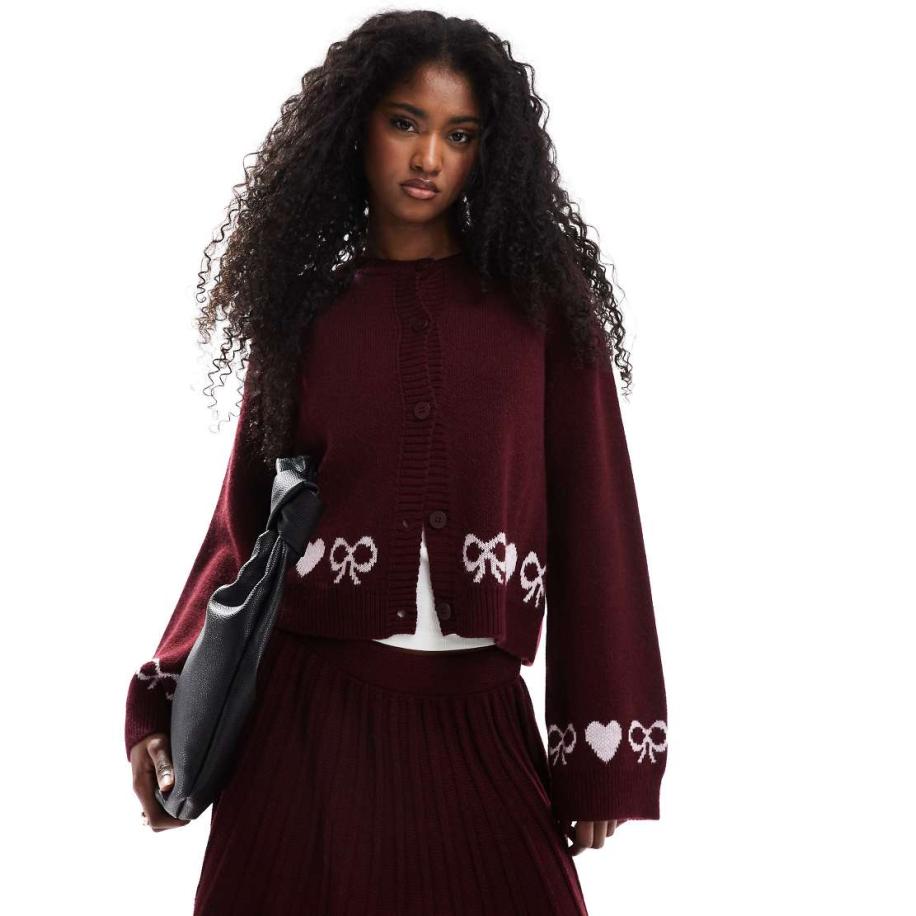 Miss Selfridge Vest met harten- en strikjesprint in bordeauxrood, deel van co-ord set Rood