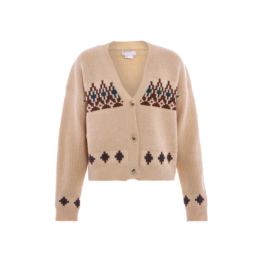 Jalene Jalene Gebreid vest donkerbeige / blauw / bruin -